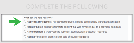 3) Select “Copyright infringement...”